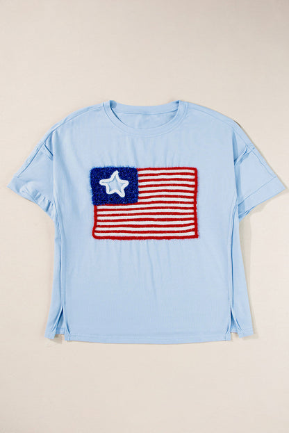 Beau Blue Tinsel American Flag Graphic Drop Shoulder T-shirt