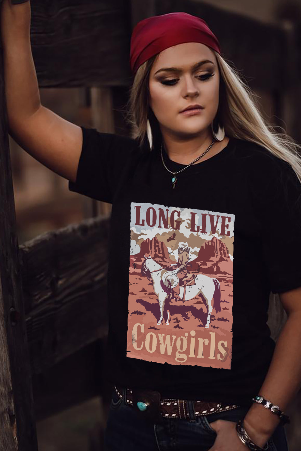 Black LONG LIVE Cowgirls Graphic Print T Shirt