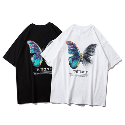 Loose butterfly print T-shirt couple shirt