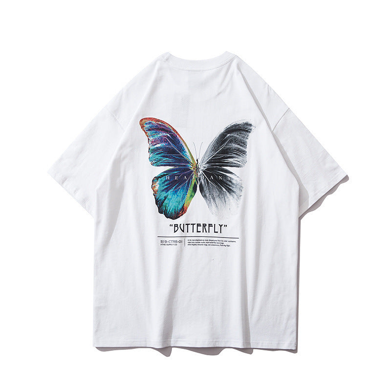 Loose butterfly print T-shirt couple shirt