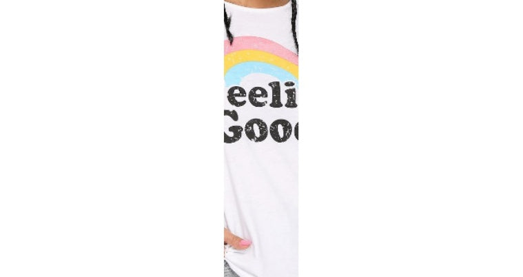 Cotton white T-shirt female rainbow letter print T-shirt