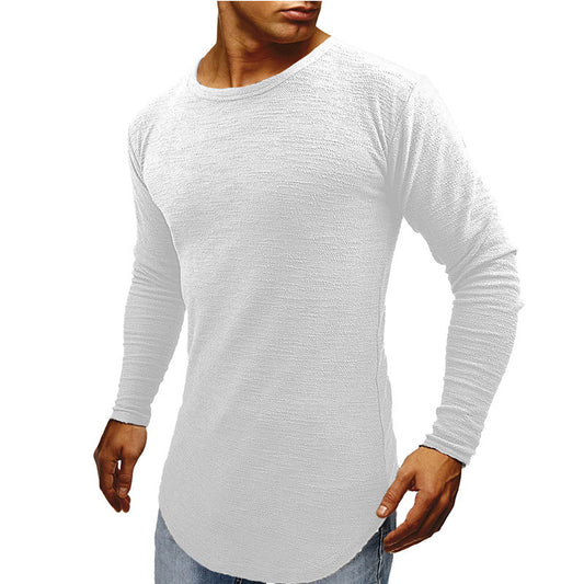 Men's Slim T Shirt Men's Long Sleeve T Shirt Round Neck Arc Hem Long Sleeve T Shirt