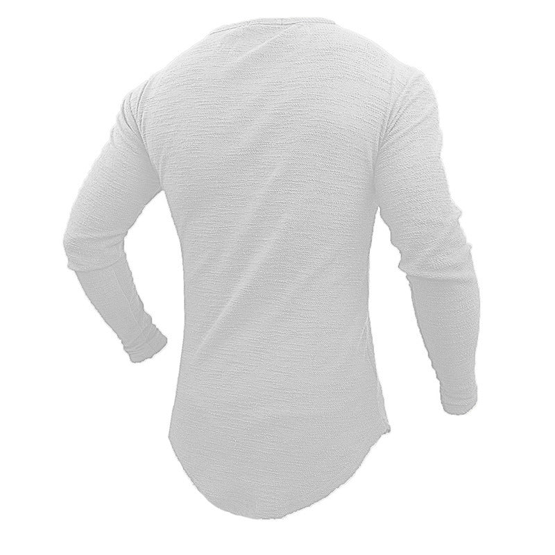 Men's Slim T Shirt Men's Long Sleeve T Shirt Round Neck Arc Hem Long Sleeve T Shirt