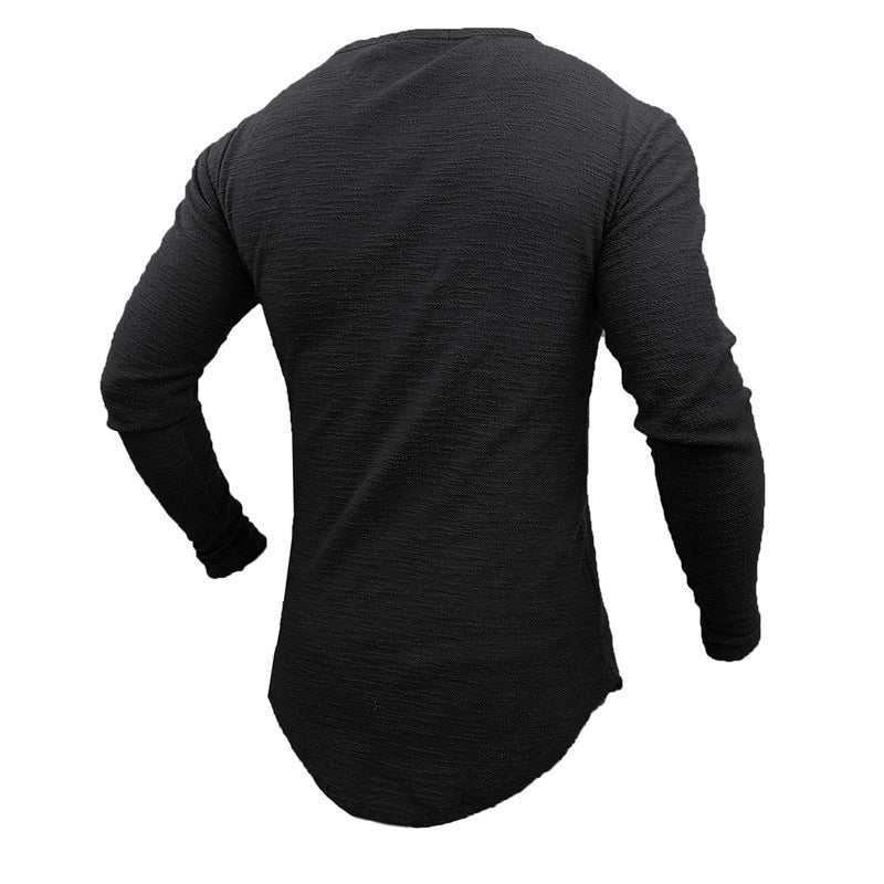 Men's Slim T Shirt Men's Long Sleeve T Shirt Round Neck Arc Hem Long Sleeve T Shirt