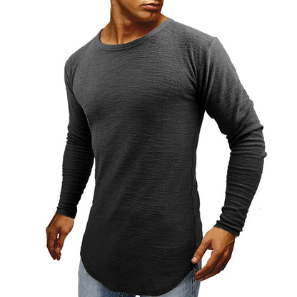 Men's Slim T Shirt Men's Long Sleeve T Shirt Round Neck Arc Hem Long Sleeve T Shirt