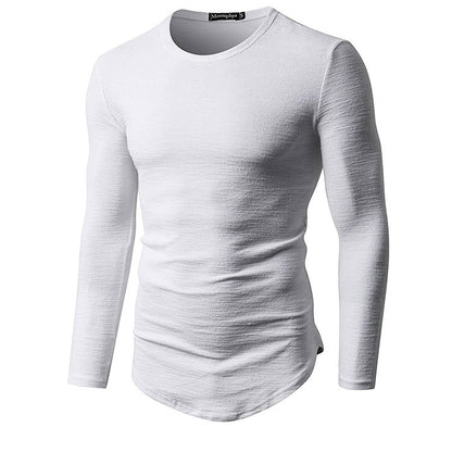 Men's Slim T Shirt Men's Long Sleeve T Shirt Round Neck Arc Hem Long Sleeve T Shirt