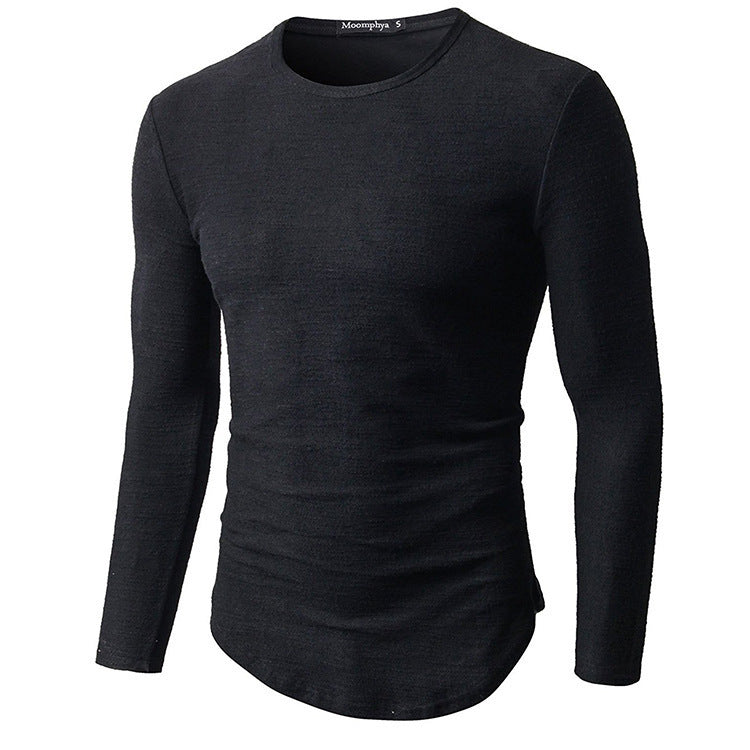 Men's Slim T Shirt Men's Long Sleeve T Shirt Round Neck Arc Hem Long Sleeve T Shirt