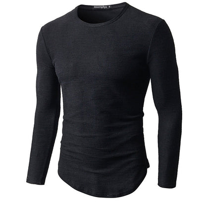 Men's Slim T Shirt Men's Long Sleeve T Shirt Round Neck Arc Hem Long Sleeve T Shirt