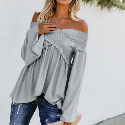 Women Sexy Off Shoulder Shirts Irregular Hem Blouse Shir