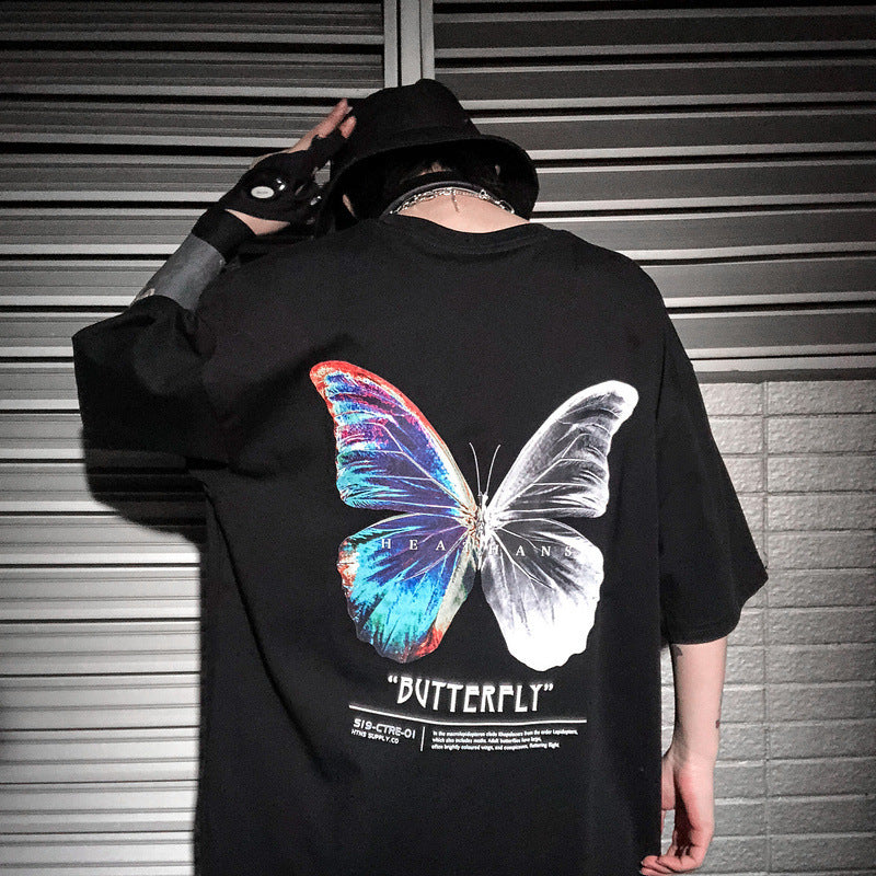 Loose butterfly print T-shirt couple shirt