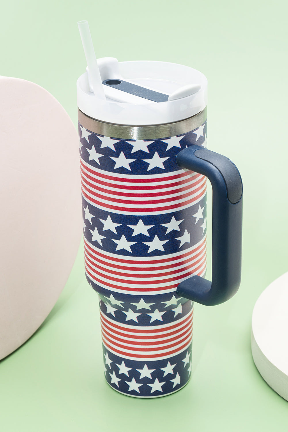 Bluing Stars and Stripes Print Handled Thermos Cup 40oz