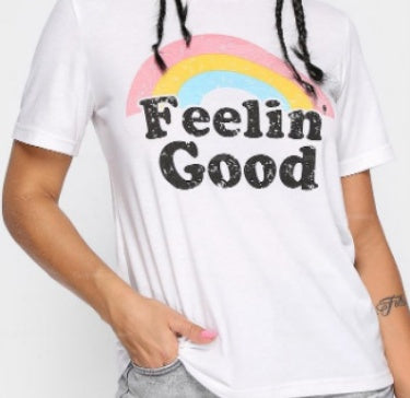 Cotton white T-shirt female rainbow letter print T-shirt