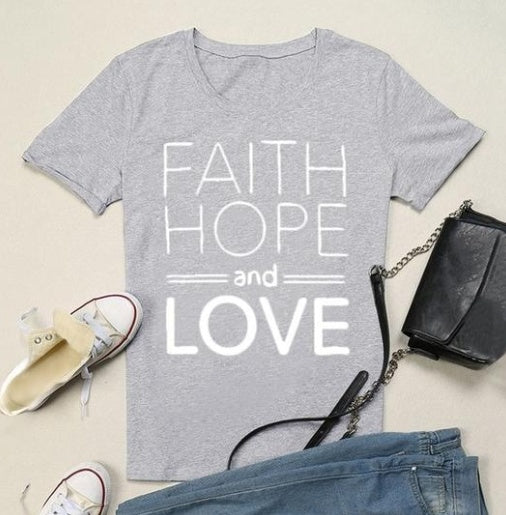 Faith hope and love T-shirts for men and women English alphanumeric street short sleeves