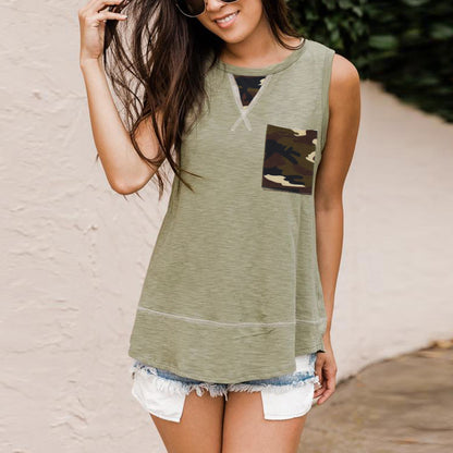 Summer Crew Neck Contrast Loose Tank Top Sleeveless TShirt