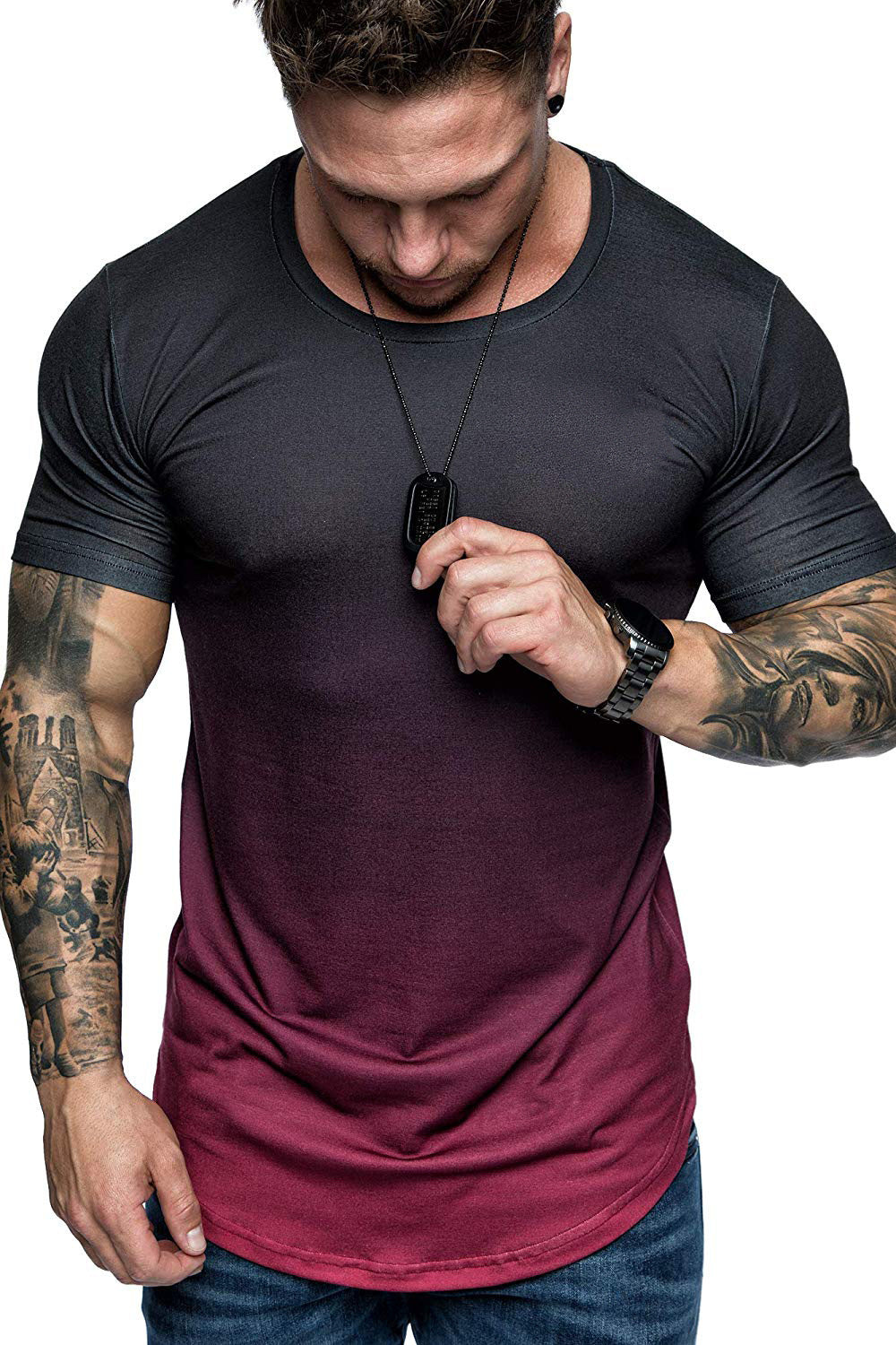 Gradient stitching men's T-shirt