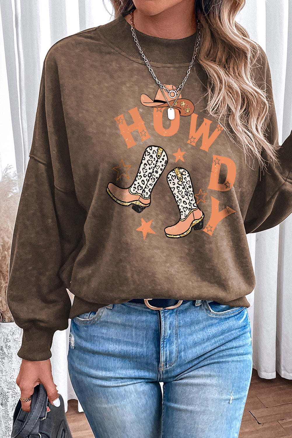 Brown HOWDY Western Fashion Graphic Sweatshirt