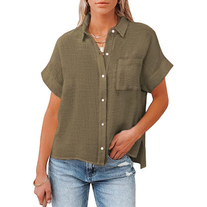 Women's Summer New Cotton Linen Short Sleeve Casual Shirts