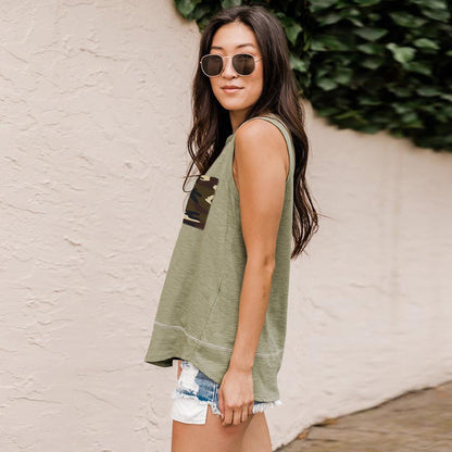 Summer Crew Neck Contrast Loose Tank Top Sleeveless TShirt