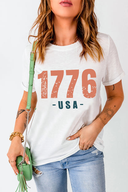 White 1776 USA Vintage Graphic T Shirt