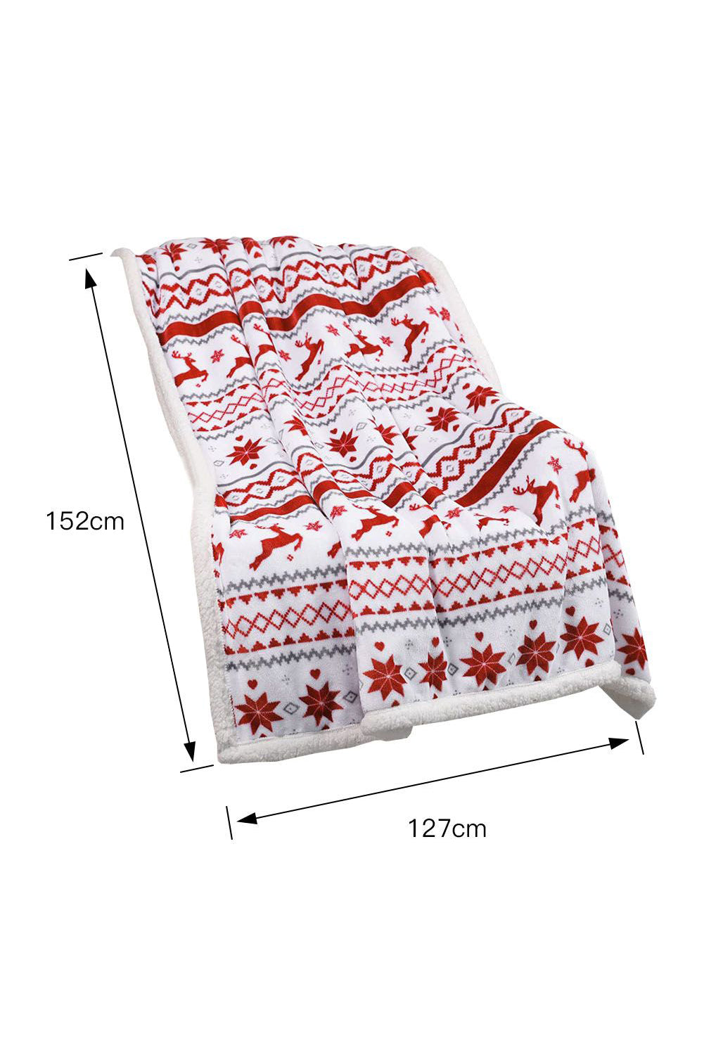 White Christmas Reindeer Snowflake Printed Sherpa Blanket