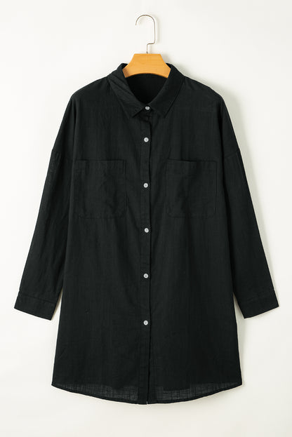 Black Lightweight Shirt Style Beach Cover Up