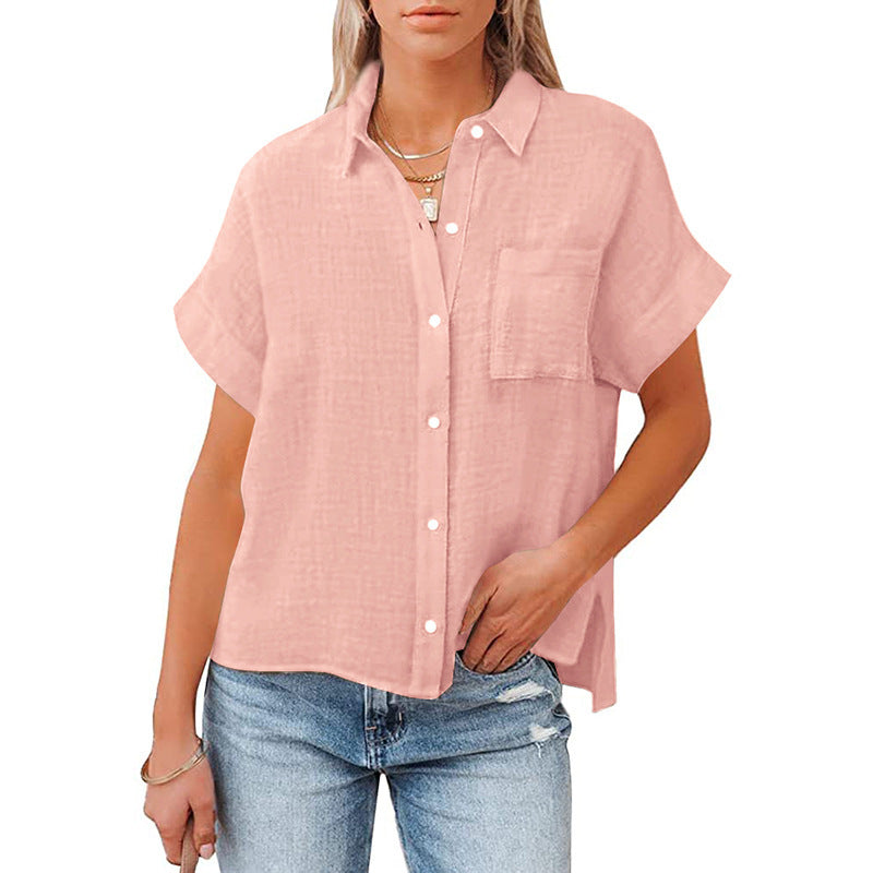 Women's Summer New Cotton Linen Short Sleeve Casual Shirts