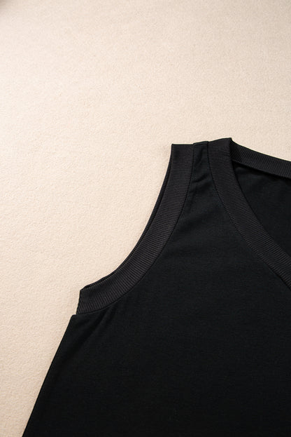 Black Ribbed V Neck Tank