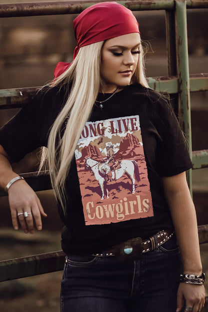 Black LONG LIVE Cowgirls Graphic Print T Shirt