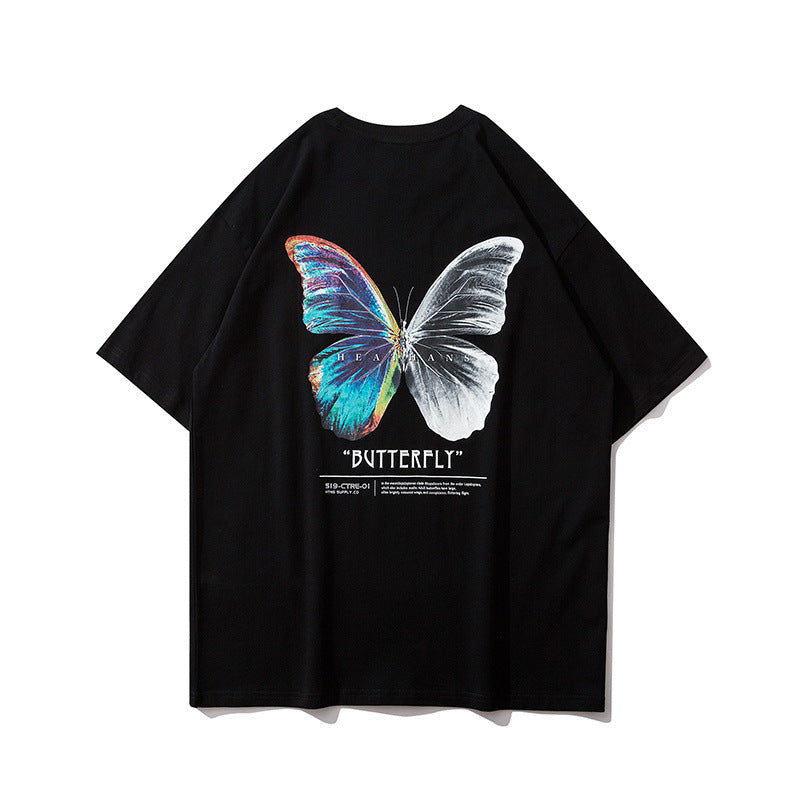 Loose butterfly print T-shirt couple shirt