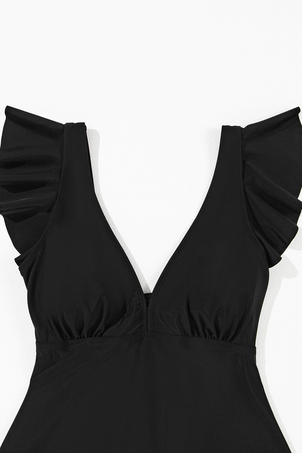 Black Sexy V Neck Ruffle Sleeve Tankini Top