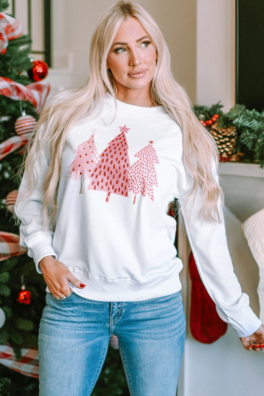 White Christmas Tree Dots Print Pullover Sweatshirt