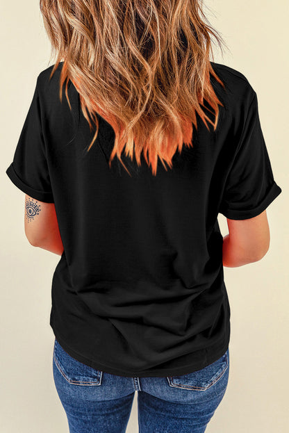 Black HOWDY Rhinestone Slim Fit Crew Neck T Shirt