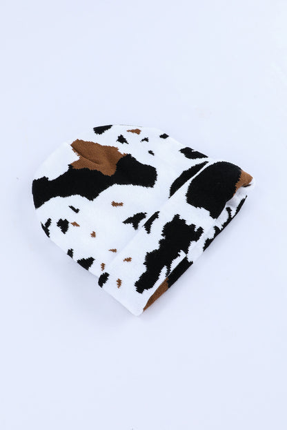 Black Cow Spots Printed Warm Beanie Hat