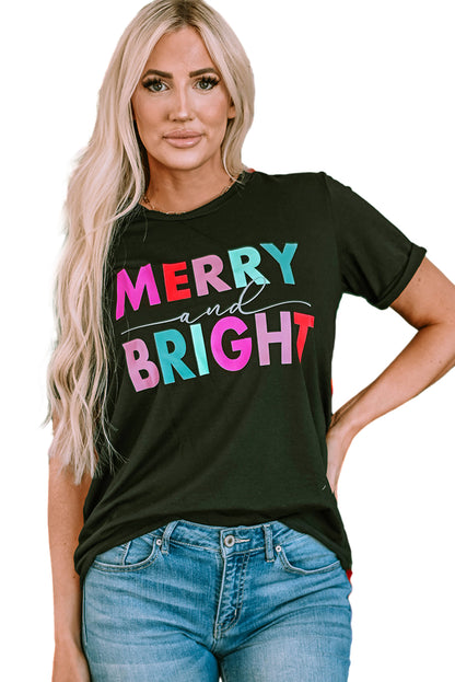 Black MERRY and BRIGHT Crew Neck Graphic Tee