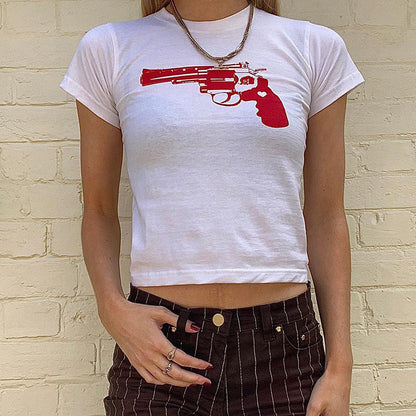 Women's Pistol Funny Print Cropped T-shirt