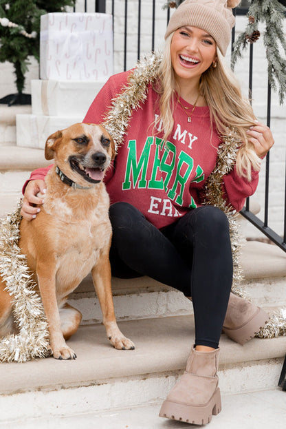 Strawberry Pink IN MY MERRY ERA Loose Fit Corded Sweatshirt