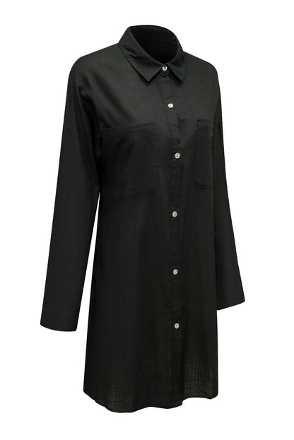 Black Lightweight Shirt Style Beach Cover Up