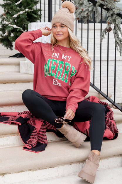 Strawberry Pink IN MY MERRY ERA Loose Fit Corded Sweatshirt