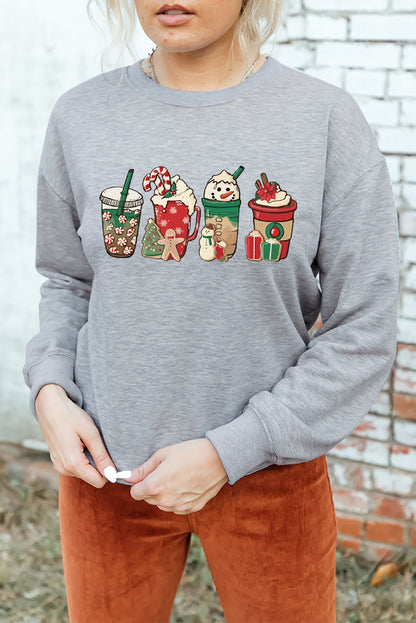 Gray Sweet Christmas Drinks Graphic Sweatshirt