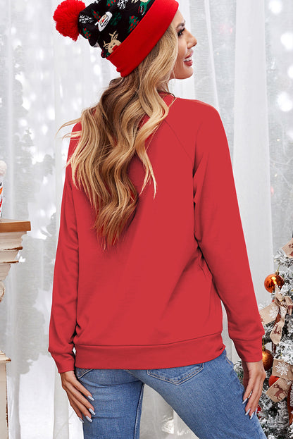 Fiery Red MERRY and BRIGHT Xmas Tree Print Sweatshirt