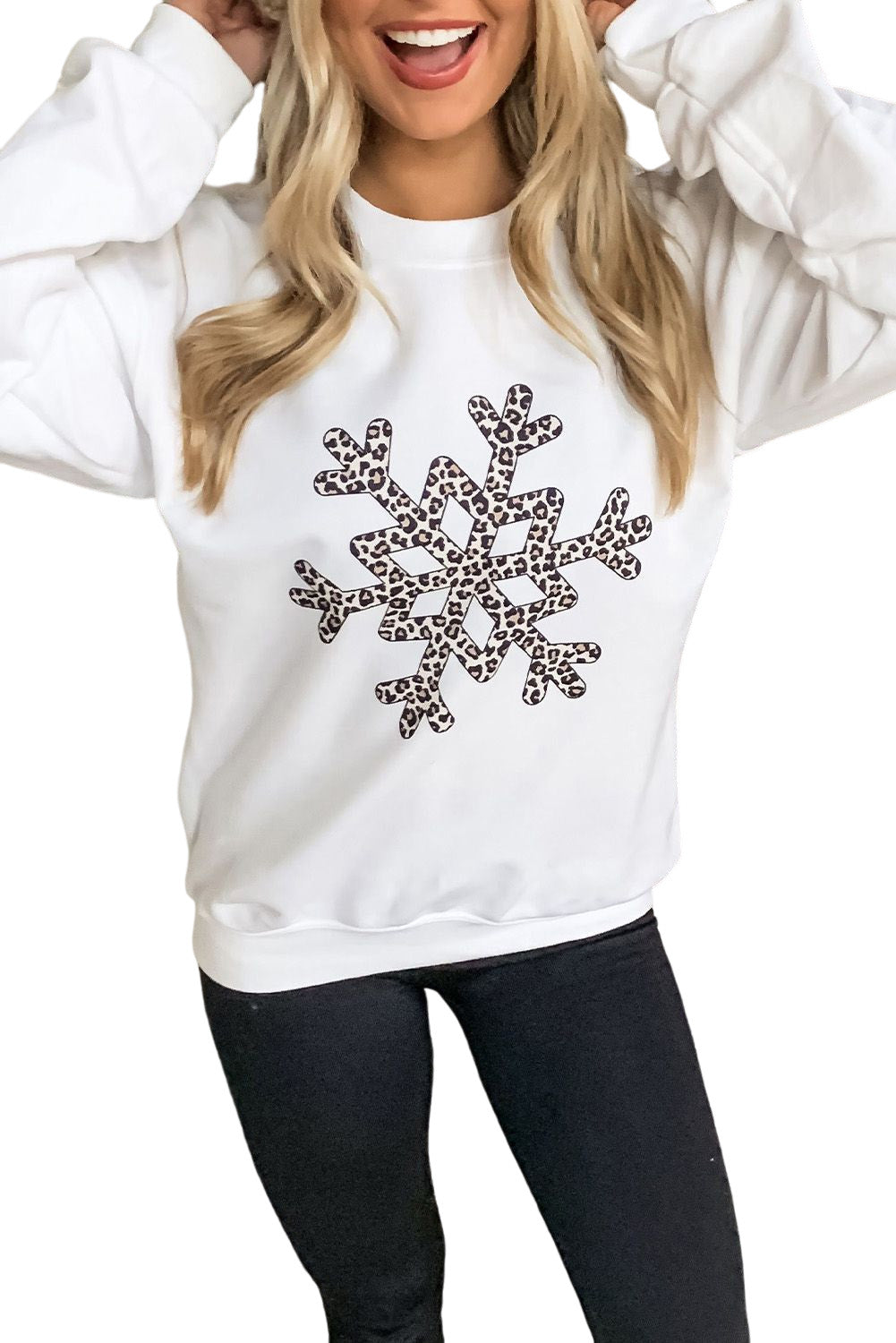 White Leopard Snowflake Pullover Sweatshirt