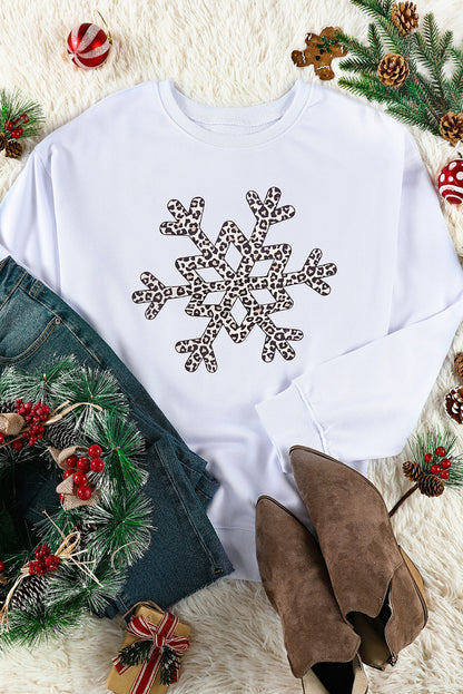 White Leopard Snowflake Pullover Sweatshirt