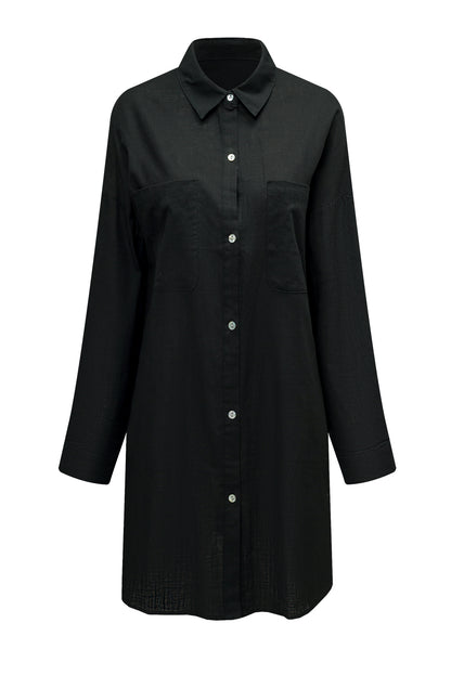 Black Lightweight Shirt Style Beach Cover Up