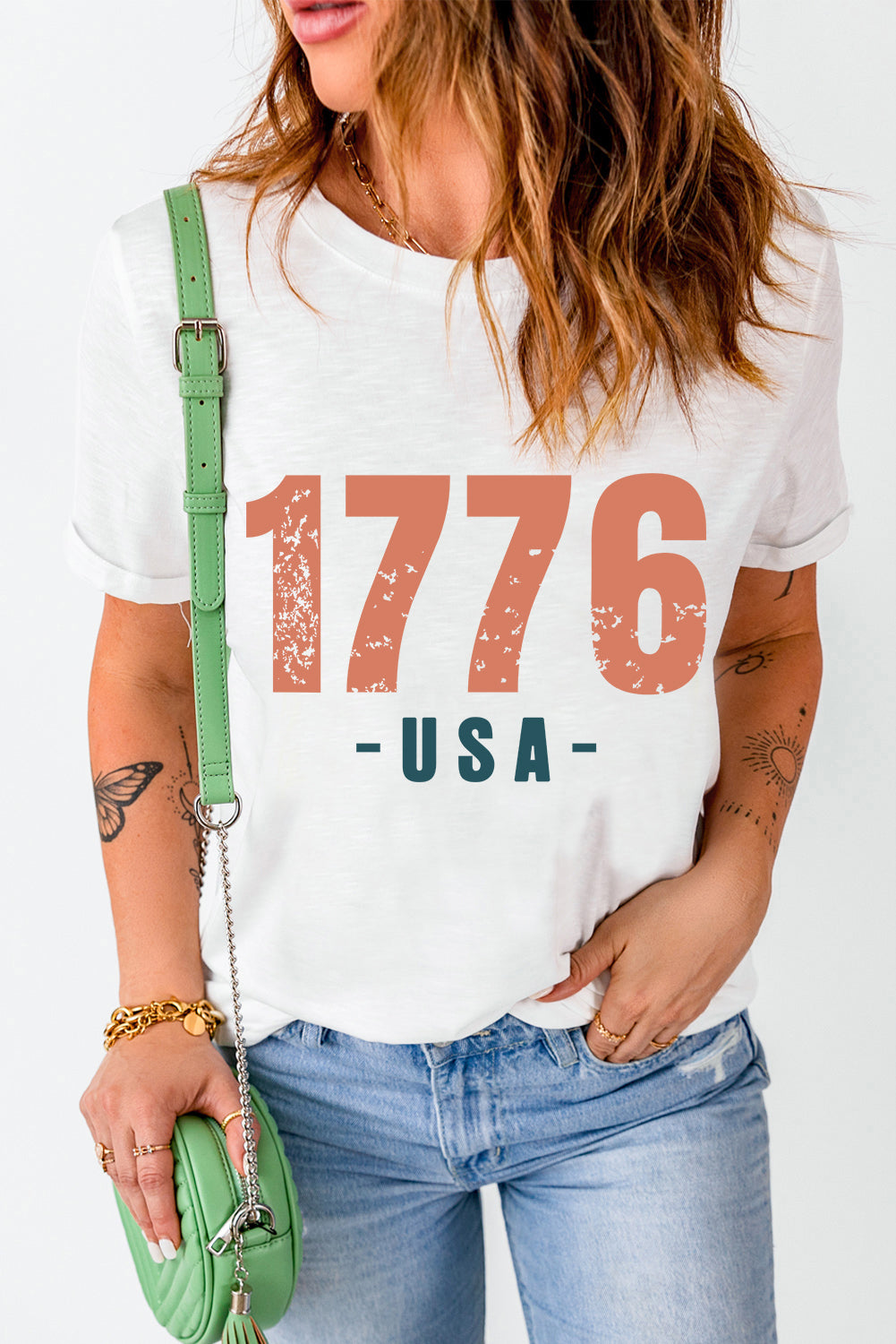 White 1776 USA Vintage Graphic T Shirt