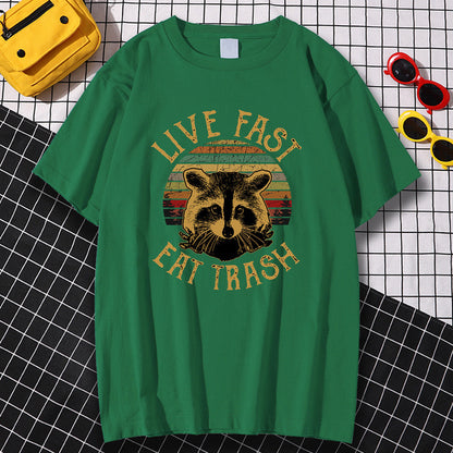 Live Fast Eat Trash Printing Men'S T-Shirts Loose Home Tees