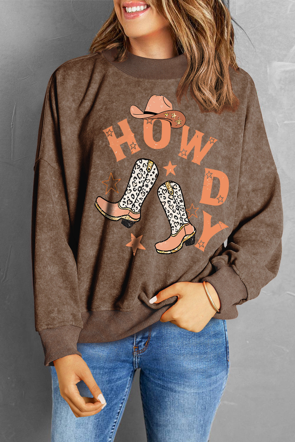 Brown HOWDY Western Fashion Graphic Sweatshirt