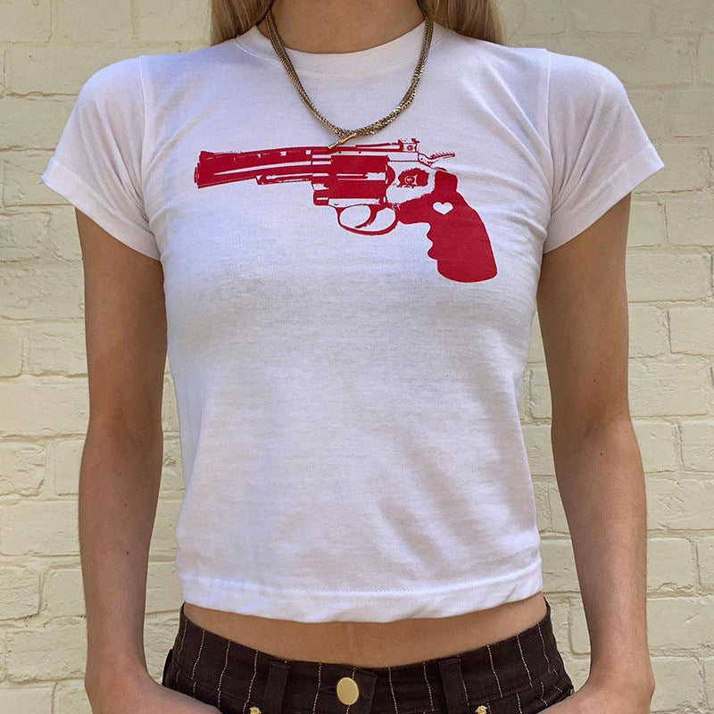 Women's Pistol Funny Print Cropped T-shirt