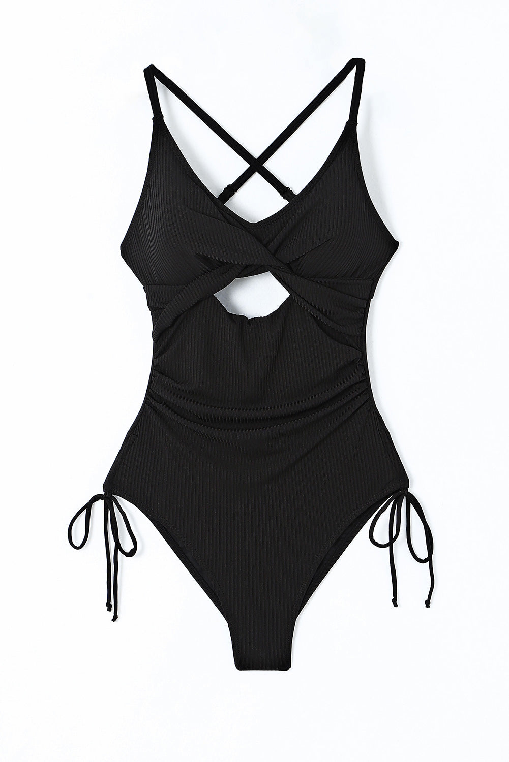 Black Ribbed Sexy Cutout Ruched Monokini