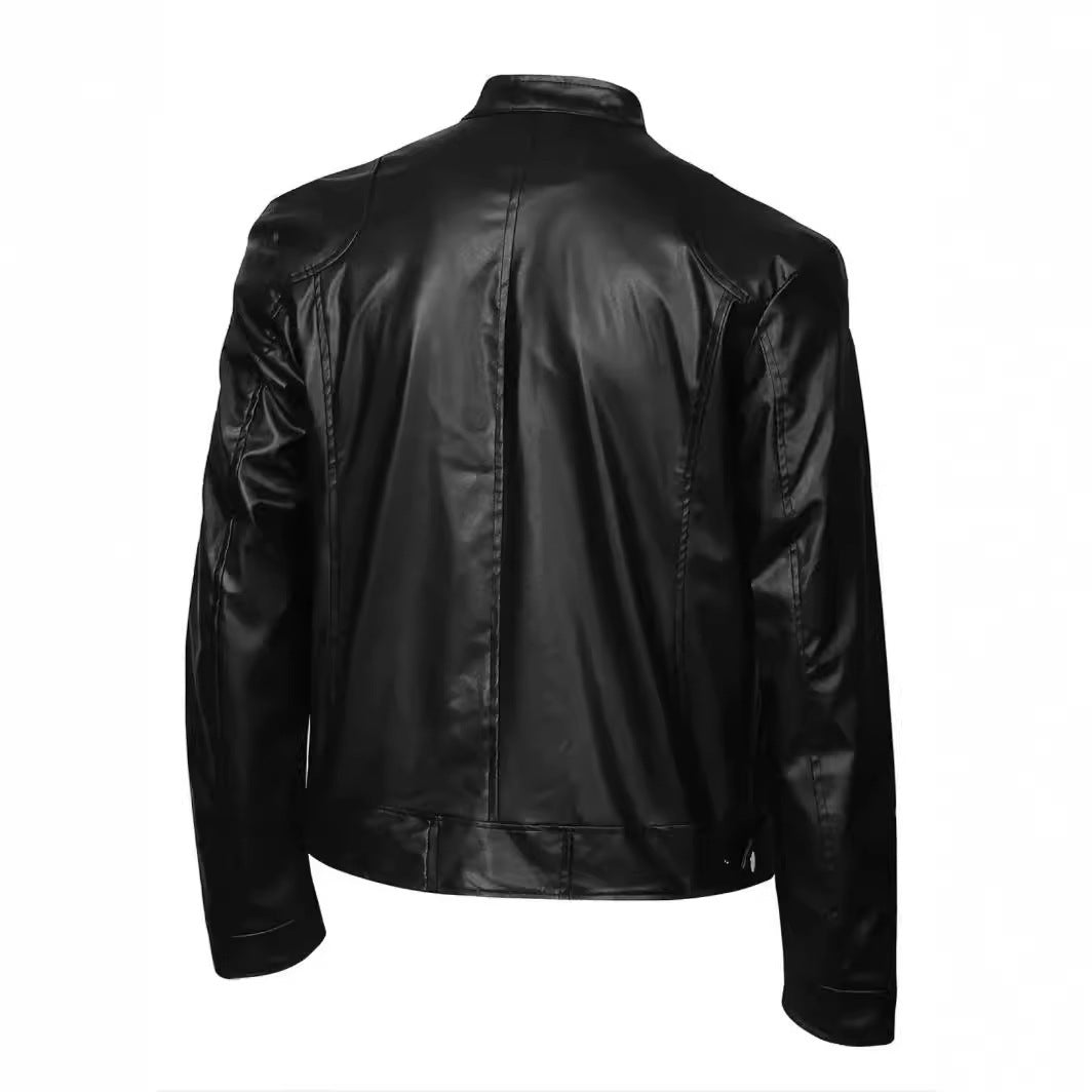 Leather Jacket With Buckle Chain Pocket Decoration