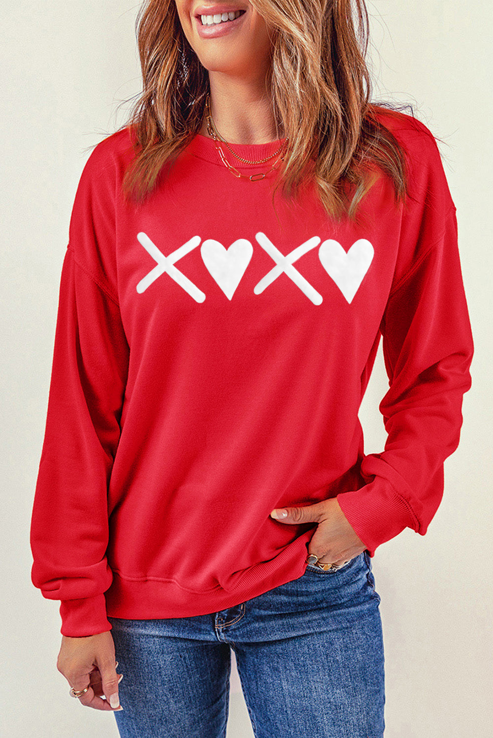 Red Puff XOXO Print Valentines Heart Sweatshirt